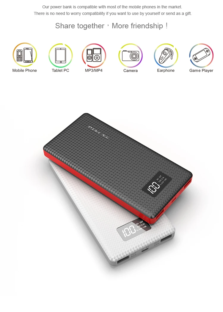 Зарядное устройство для планшета/телефона power bank PINENG-963 качество товаров 10000 мАч CE 3C зарядка тонкий светильник и вес