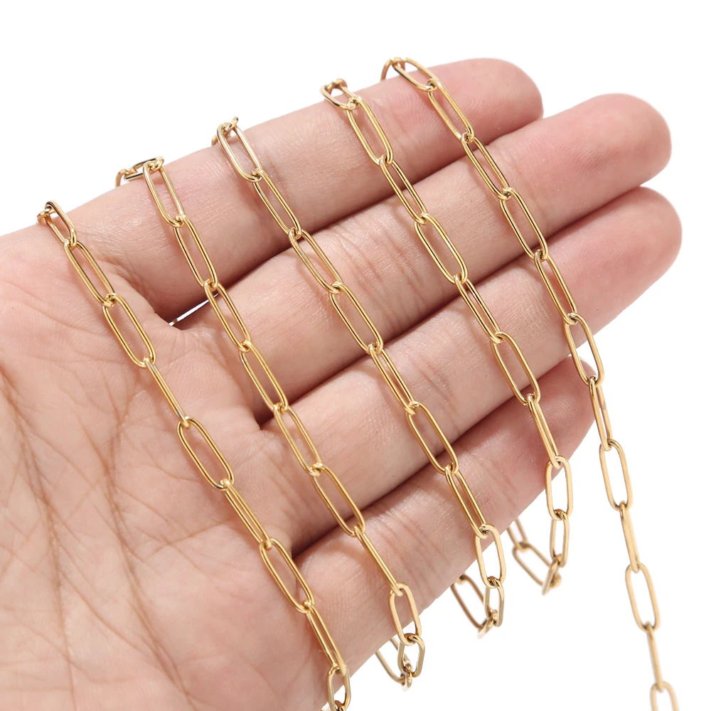 Cadena de eslabones en forma D para mujer, metro 4mm de ancho, de acero inoxidable, para hacer collares y pulseras|Piezas de cierre y matarial de joyería| AliExpress