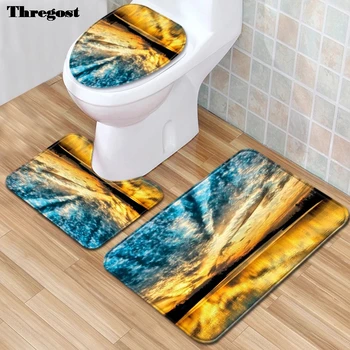 

Thregost Print Bath Mats 3Pcs/set Washroom Mat Set Flannel Anti-Slip Kitchen Bath Rug Carpet Home Toliet Rugs Washable