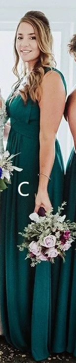 Picture color C Темно-зеленые платья для подружки невесты длинные одно плечо трапециевидные шифоновые свадебные вечерние платья Robe De Soiree Большие размеры - Цвет: Picture color C