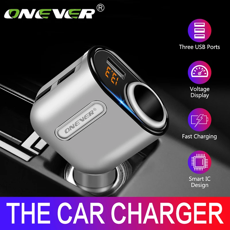 Onever 3 Порты зарядных порта USB для автомобиля Зарядное устройство розетка для автомобильного прикуривателя Разветвитель 5V 3.1A 12 V-24 V макс 80 Вт Мощность адаптер с Напряжение Дисплей