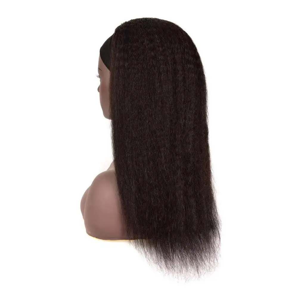Yaki Kinky Straight Headbands Wigs Human Hair For Black Women 200% Density Remy With Random Gift Natural Color