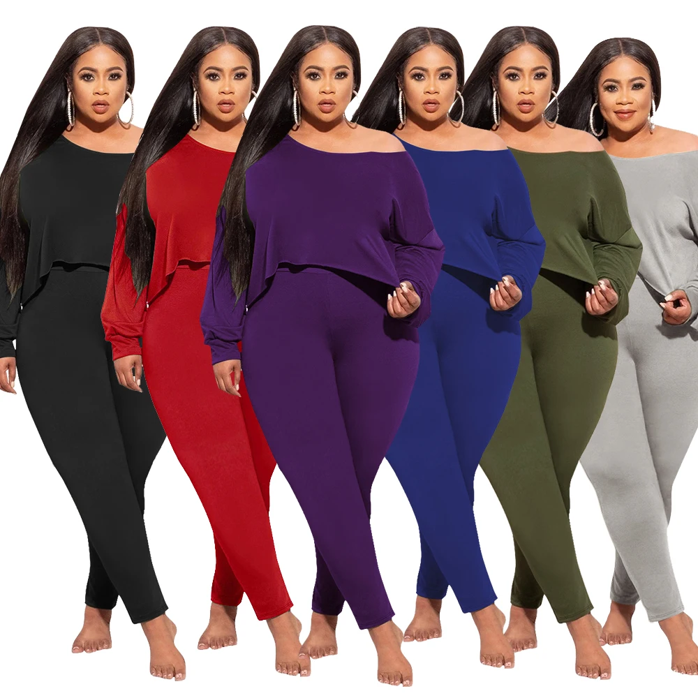 

Fashion oblique collar long-sleeved irregular blouse plus size women's clothing New autumn long-sleeved trousers suit