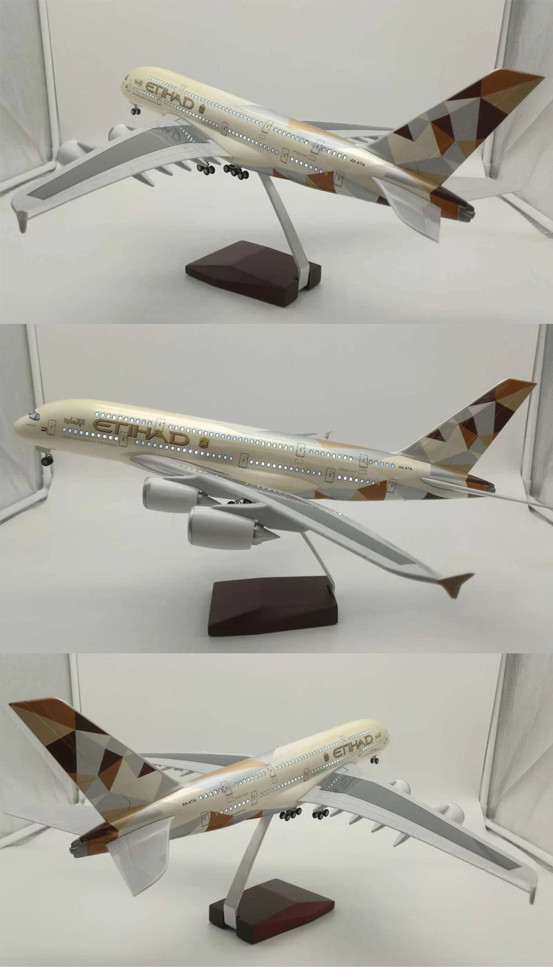 1/160 самолет Airbus ETIHAD Airline A380 Длина модели 45,5 см W с колесо с подсветкой литая под давлением пластиковая Смола самолет для коллекционного подарка