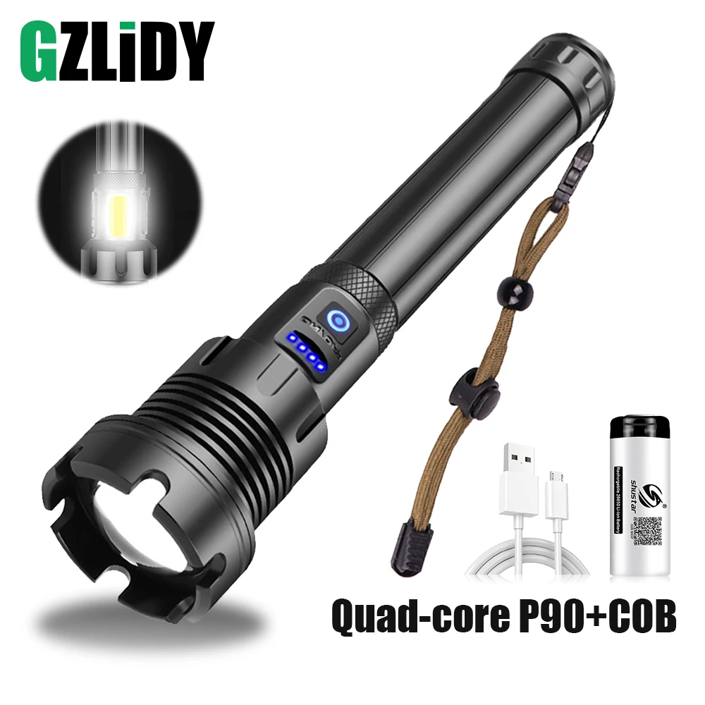 

LED Flashlight Powerful 4 Core P90 Tactical Torch Waterproof Zoomable Portable Lantern Super Bright Outdoor 18650/26650 Lamp