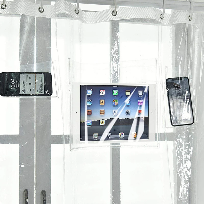 Multifunctional Shower Curtain Phone Tablet Holder Clear with Pocket for Touch Screen Transparent Bathroom shower | Дом и сад