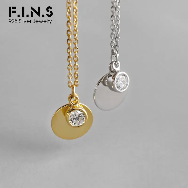 F.I.N.S корейский S925 стерлингового серебра ожерелье Геометрическая круглая бирка с цирконом женское ожерелье серебро 925 Подвеска цепочка на ключице