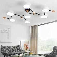 BOTIMI Modern Designer 220V LED Chandelier With Gray Metal Lampshade For Living Room White Iron Ceiling Mounted Home Lighting