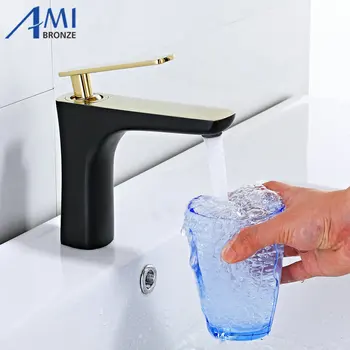 

Basin Faucets Black Gold Color Basin Mixer Tap Bathroom Faucet Hot and Cold Brass Toilet Sink Water Crane