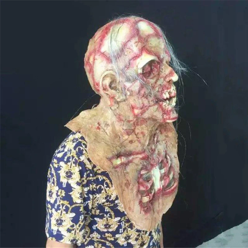 Horror Rotten zombie devil skull cover Bloody Zombie Mask Melting Face Adult Latex Costume Halloween Scary Prop