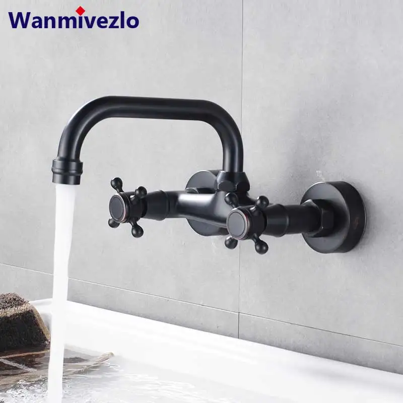 European Kitchen Faucet Plating Double Handle Faucet 360° Rotating Sink Hot And Cold Water Faucet