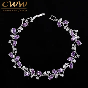 CWWZircons 6 Colors Options White Gold Color Handmade Austrian Crystal Rhinestone Purple Stones Bracelets Bangle for Women CB078