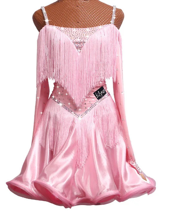 Only the dress Индивидуальный заказ конкурс латиноамериканских танцев костюмы для выступления взрослых женщин Румба Самба танец сверкающие алмаз кисточкой платье - Цвет: Only the dress