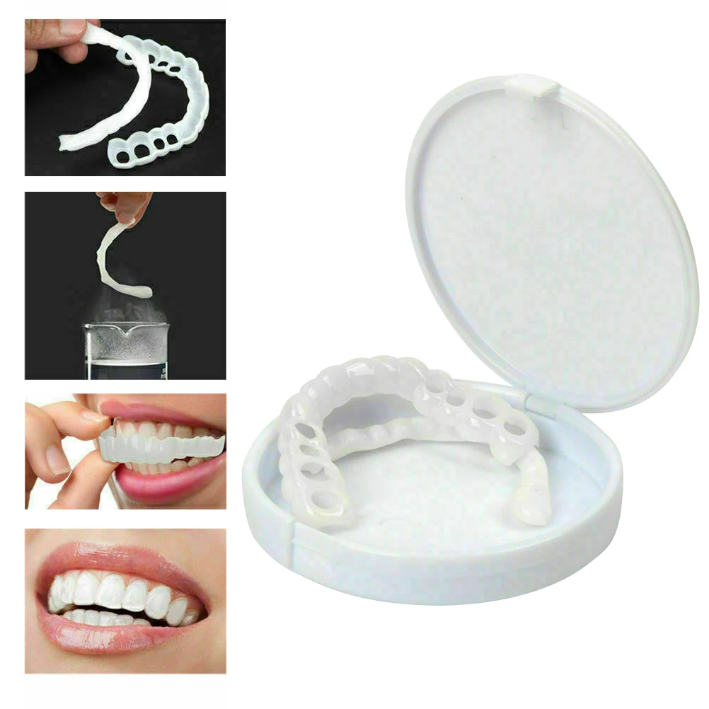 

1 Pair Of Beauty Simulation Denture Top And Bottom Temporary Smile Teeth Braces Comfortable Mouth True Denture Teeth Cover Tool