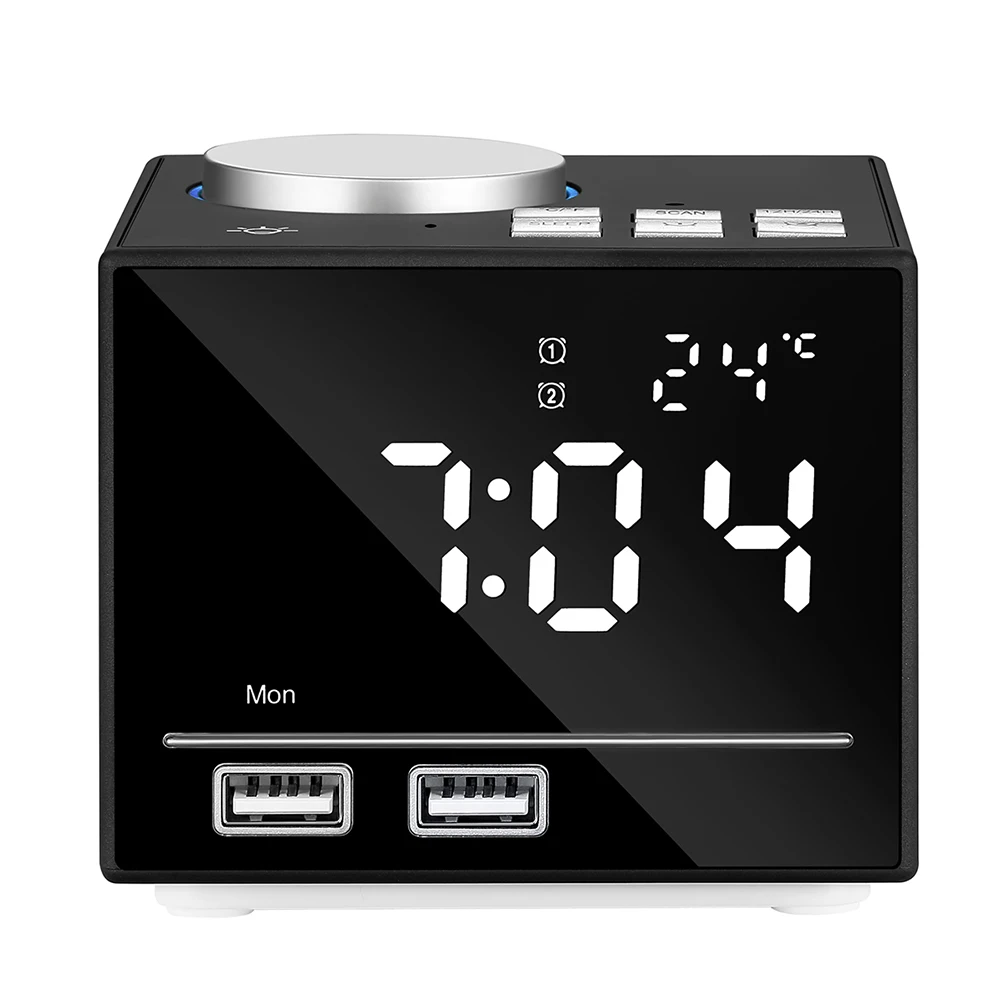

Bluetooth Speaker With LED Bedside Light FM Radio Smart Alarm Clock Snooze Function Indoor Dual USB Port Charger AUX-IN Function