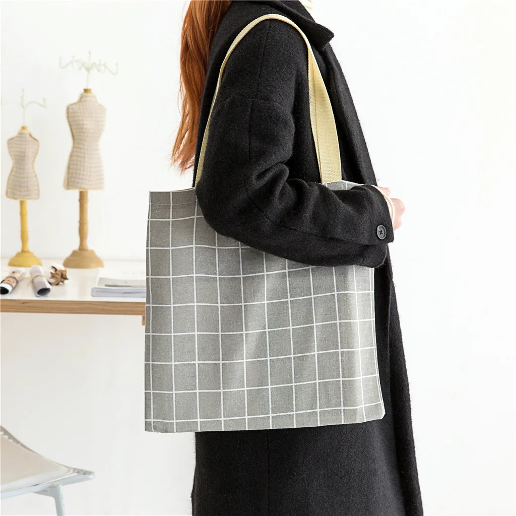 Женская сумка через плечо из хлопка и парусины, женская сумка бежевого цвета, Экологичная, вместительная сумка, сумки для шоппинга