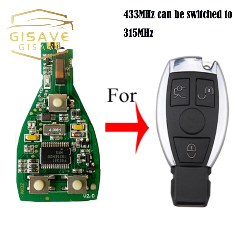 3 кнопки 433 умный дистанционный ключ PCB БЕСКЛЮЧЕВОЙ Брелок для Mercedes Benz 2000 +
