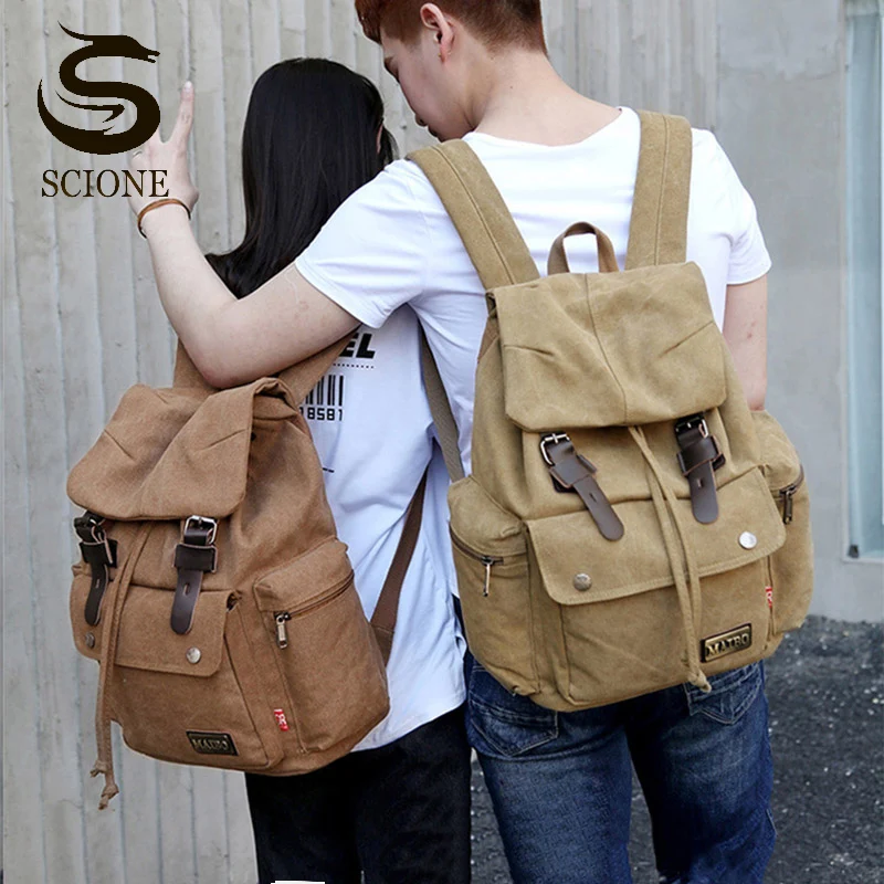 

2020 New Unisex Canvas Backpack Casual Outdoor Travel Rucksack Large Capacity School Bags Vintage Drawstring Backpacks XA60M