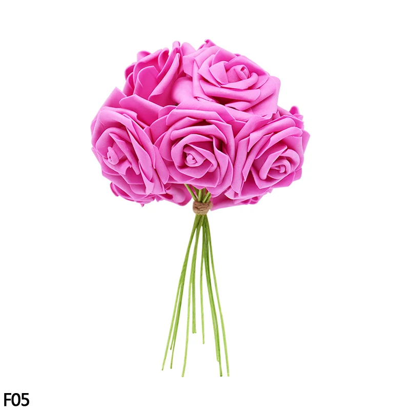 24 шт 7 см Искусственный цветок розы Букет полиэтиленовый пены розы искусственные цветы для свадьбы свадебный букет День рождения деко DIY ВЕНОК расходные материалы - Цвет: F05