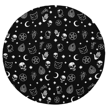 

Super Soft Plush Flannel Blanket Black Witch Skull Moon Divination Blankets Round Throw Blanket for Beds