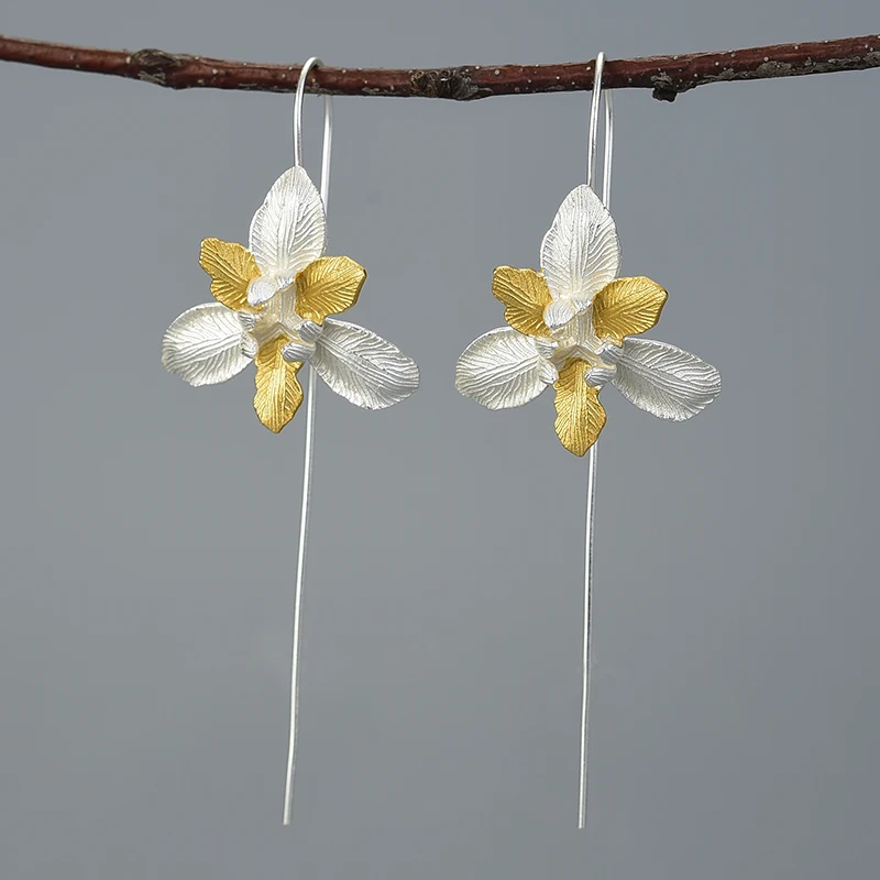 Lotus Fun, 18 K, золотые серьги в виде ириса, настоящее 925 пробы, серебро, ручная работа, дизайнерские ювелирные изделия, серьги для женщин, бижутерия - Цвет камня: Многоцветный
