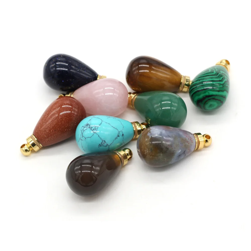 Natural Gem Stone Essential Oil Diffuser Perfume Bottle Pendant Crystal Agates Round Drop Shape Charms for DIY Necklace Jewelry - 2