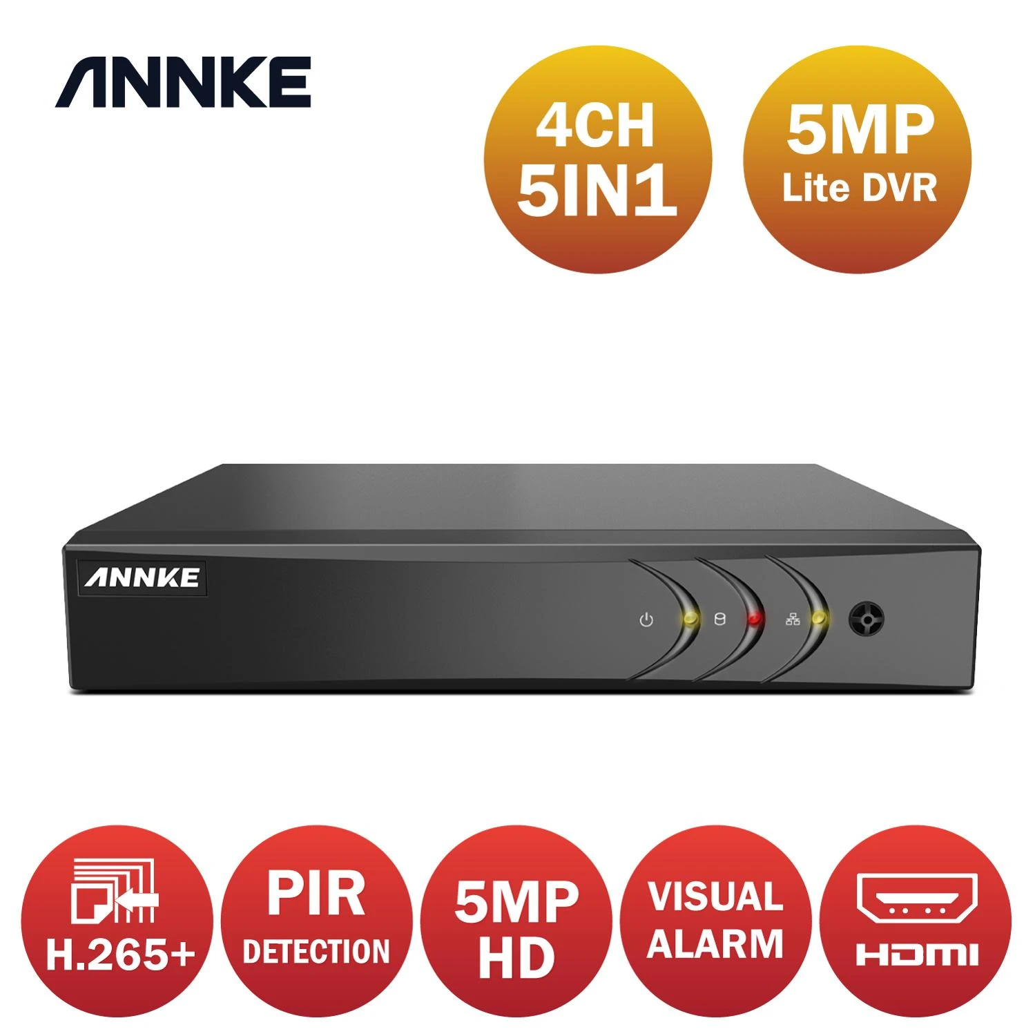 ANNKE 5MP Lite 4CH HD Video Surveillance DVR 5IN1 H.265+ Digital Recorder PIR Motion Detection For 2MP 3MP IP CCTV Cameras