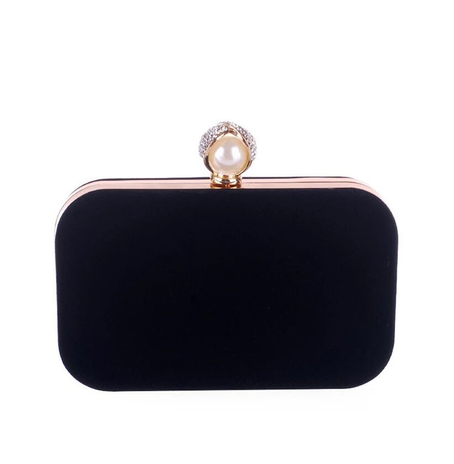 

Women's Evening Dress Bag Vintage Black Flannel Clutch Wedding Party Prom Accessories Bag Metal Chain Red Shoulder Bag Wallet