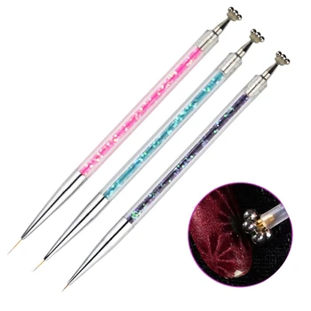 

Nail Brush Pens, Dual Head Magnetic Stick Tool for 3D Magnetic Cat Eye Gel Magic Nail Art (3 Pack Set)