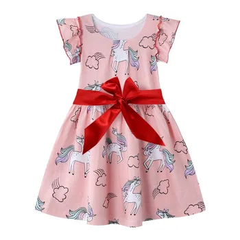 

Unicorn Print Dresses Cotton Children's Clothing Princess Bowknot Cartoon Cute Wind Children's Clothing Cotton New 2-8 Years Old