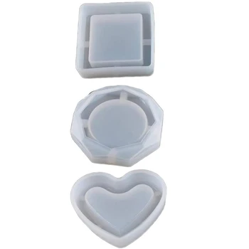 

3 Pack Epoxy Resin Silicone Molds, Resin Silicone Mold Resin Art Molds Square Heart Shaped and Rhombus Shape Mold
