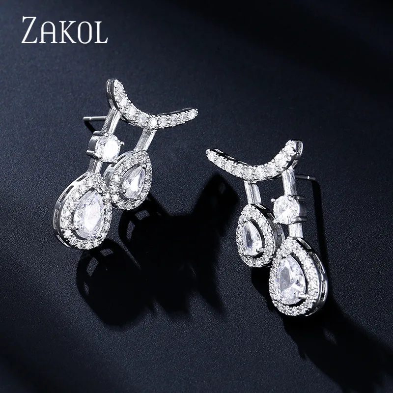 ZAKOL Personality Cubic Zirconia Double Drop Dangle Earrings for Women Wedding Dinner Anniversary Birthday Gift Jewelry FSEP2388