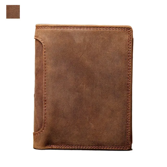GROJITOO Crazy Horse Wallet Cowhide Leather Men Wallet Multi-card Holder Genuine Leather Wallet Large Capacity Vintage Purse Men Yellow Brown