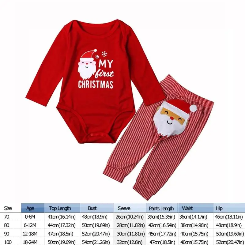 Рождественский комбинезон, комплект одежды для новорожденных девочек и мальчиков, 2 предмета, комбинезон с длинными рукавами и штаны