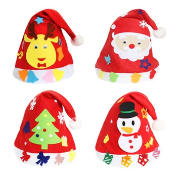 

4 PCS Children DIY Creative Nonwoven fabric Hats Christmas Gift Creative Decoration Supplies Kids DIY Handmade Crafts Art Toys
