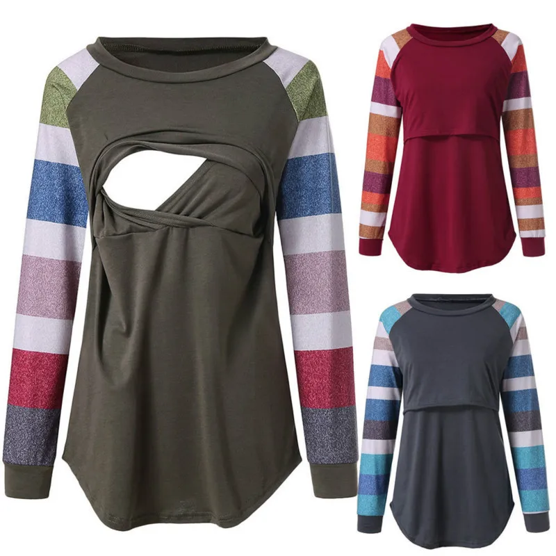 Maternity T Shirt Breastfeeding Clothes Fall Nursing Tshirts Spring Long Sleeve Tshirt | Мать и ребенок