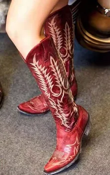 

flower boots thick medium heel large size women's boots high boots