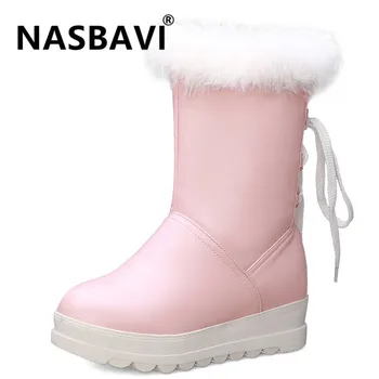 

NASBAVI 2019 New Fashion PU Women Winter lacing Snow Boots Ladies Warm Fur Increase within Female Casual Shoes Comfort bare boot