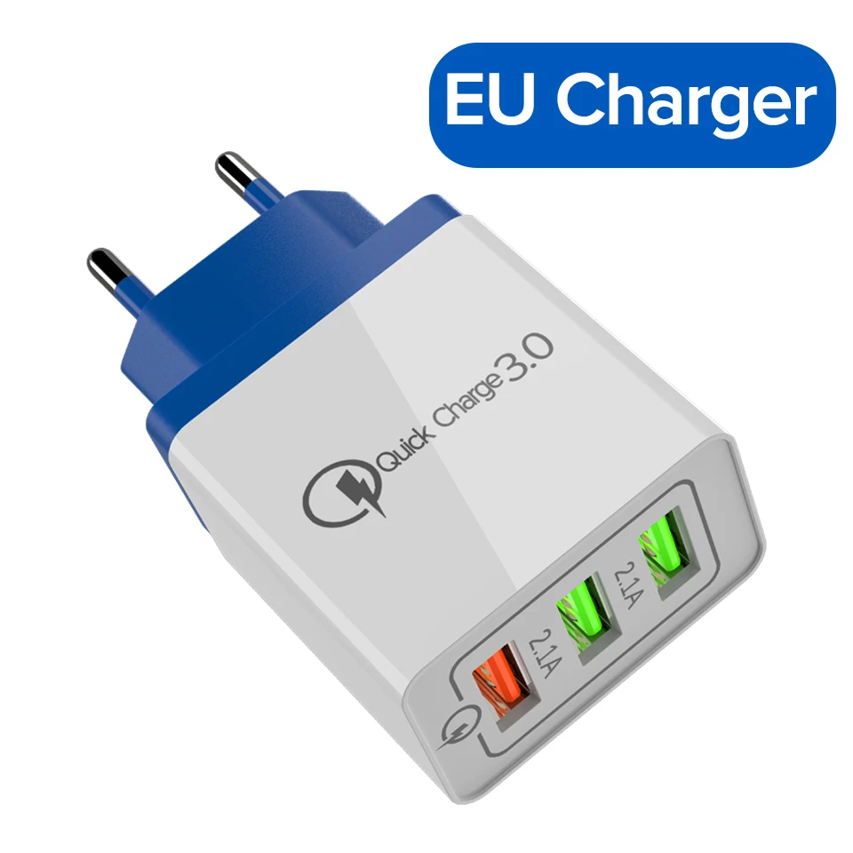 Blue Venroii USB зарядное устройство Quick Charge 3,0 Для Xiaomi 9 8 Redmi Note 7 K20 мобильный телефон ЕС быстрое зарядное устройство для samsung huawei Honor - Тип штекера: Blue