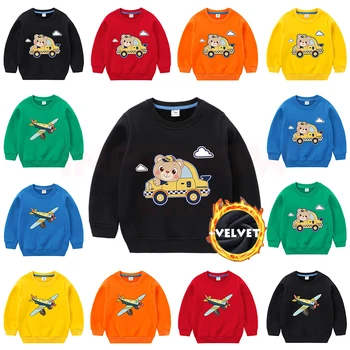 

INPEPNOW Velvet Cartoon Child Sweatshirt 100% Cotton Children's Sweatshirt for Boy Kids Hoodies Baby Girls Clothes Sweat Shirt