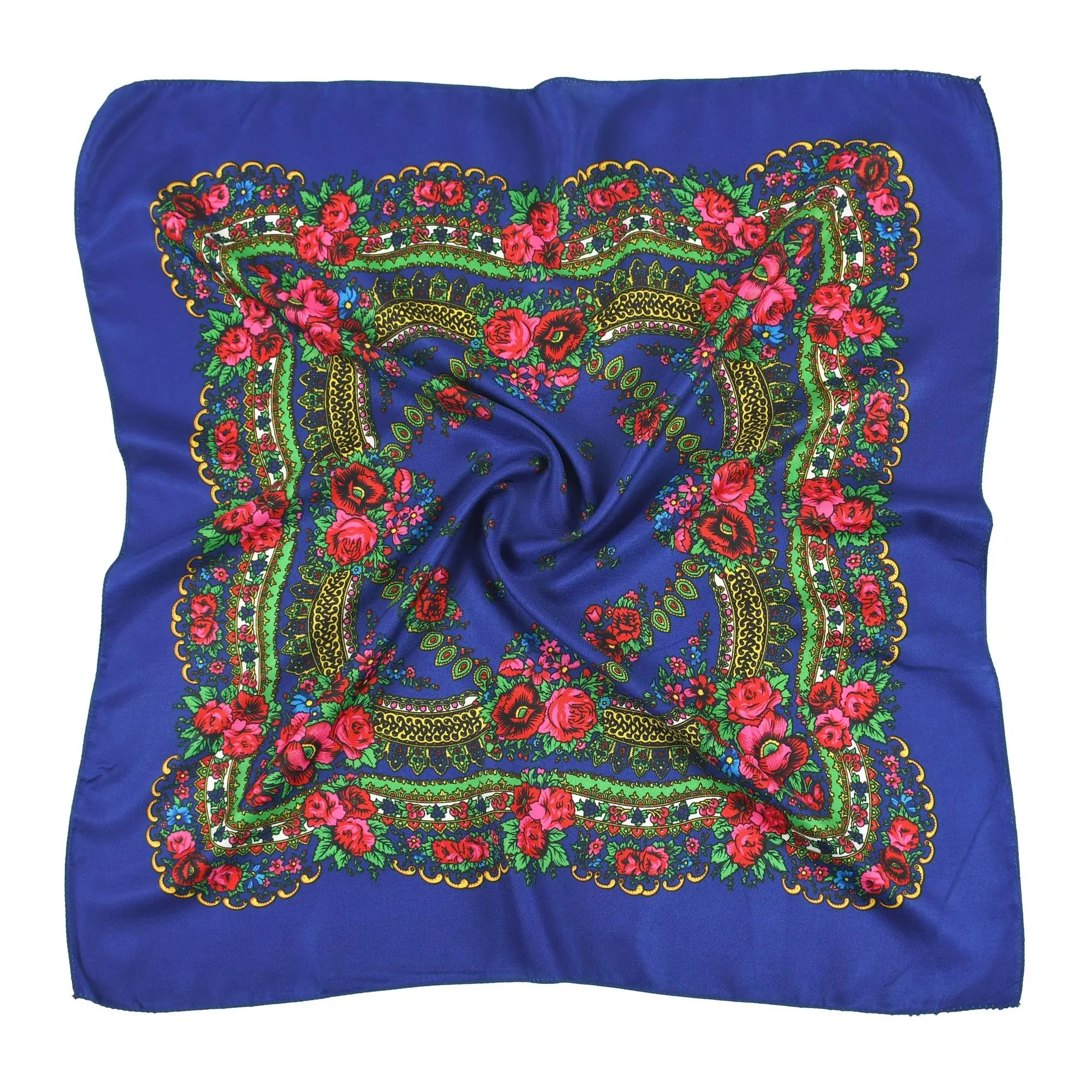 

2021 New Russian National Headscarf Flower Printed Square Handkerchief Retro Bandana Muslim Head Wraps Headband Scarfs