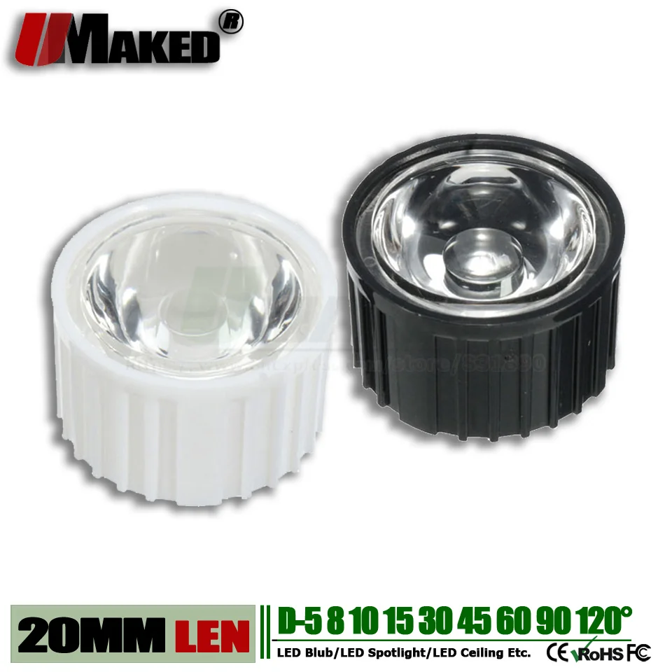 

300Set High power 1W 3W LED Lens 20mm PMMA Len 5 8 15 30 45 60 90 120 Angle smooth surface lense with bracket holder for lights