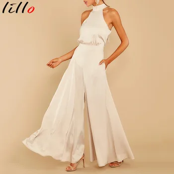 

jumpsuits for women New fashion hot sale elegant sexy sleeveless high waist jumpsuit Office Lady Loose Solid Silk summer