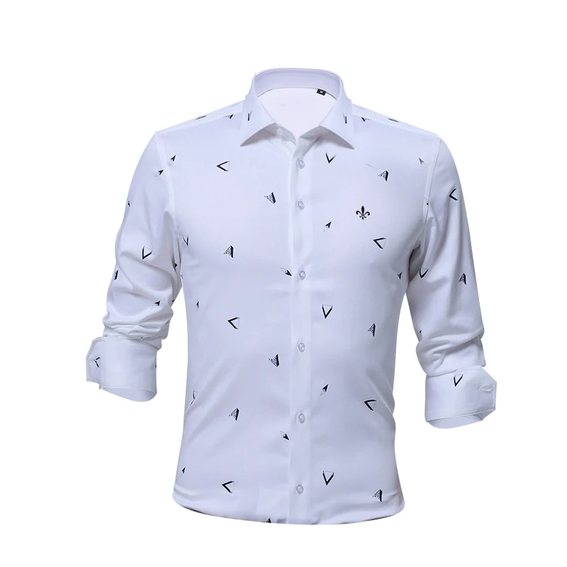 Принт Геометрическая Мода Blusa Camisa Social Masculina Dudalina длинный рукав тонкая рубашка мужская одежда с цветочным рисунком пуловер Белый мужской - Цвет: DCZ5683-WHITE