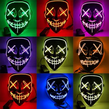 

Dropshipping Halloween Cosplay Funny Mask Full Face Covered LED Costume Mask EL Wire Light Up Mask for Festival Party