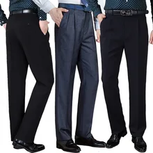 Pantalon de costume Double plissé pour hommes, taille haute, ample, décontracté, pour le travail, pour hommes d'âge moyen 