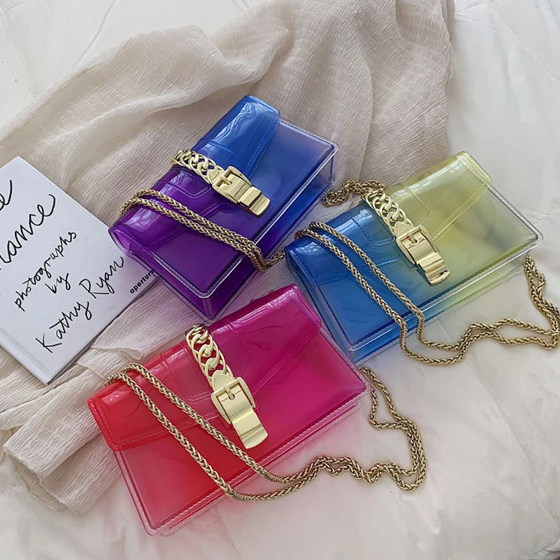 

Fashion Clear Gradient Pvc Chain Jelly Bags Lady Handbag Transparent Candy Color Crossbody Bag Women Small Shoulder Bags Purses