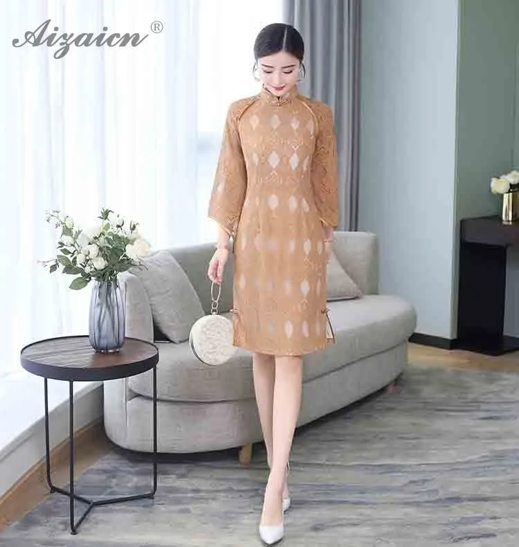 Китайский современный длинный Чонсам кружевное платье Qipao Женская Китайская традиционная одежда Восточный стиль Femme элегантное женское платье Qi Pao