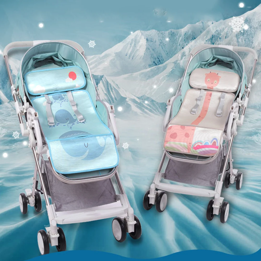 Summer Baby Stroller Mat Accessories Diapers Pad Cartoon Ice Silk Cushion Baby Bed Chair Cool Mat for Bay Kids Sleeping J71