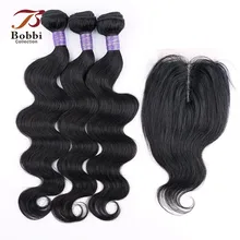 

3 Bundles with Lace Closure 200g/set Body Wave Hair Weave Ombre Black Brown Blonde 12-22 inch Remy Human Hair Bobbi Collection